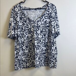 Floral V-Neck Women’s Top - Black and White